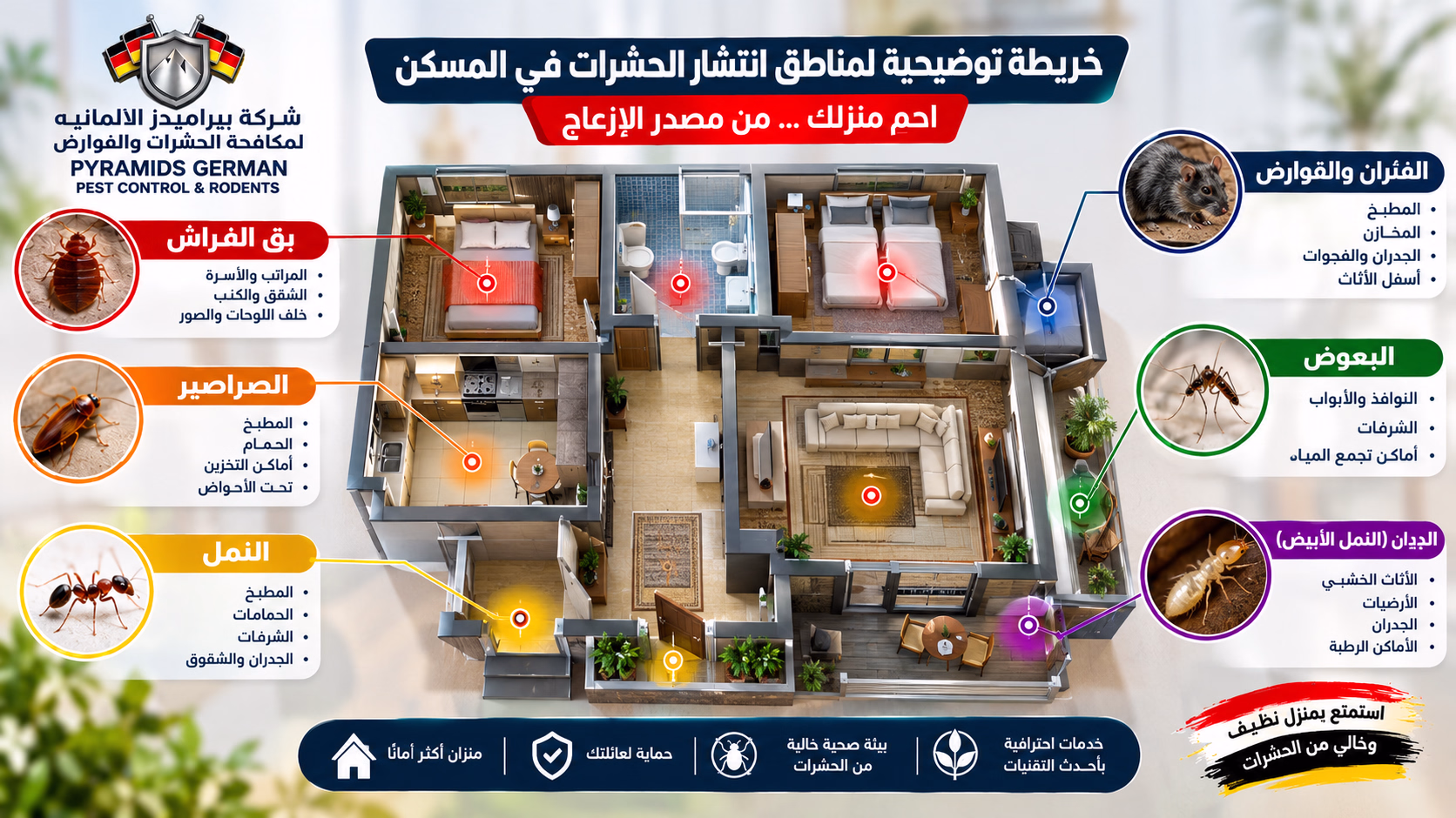 توضيح لمناطق انتشار الحشرات بلمسكن