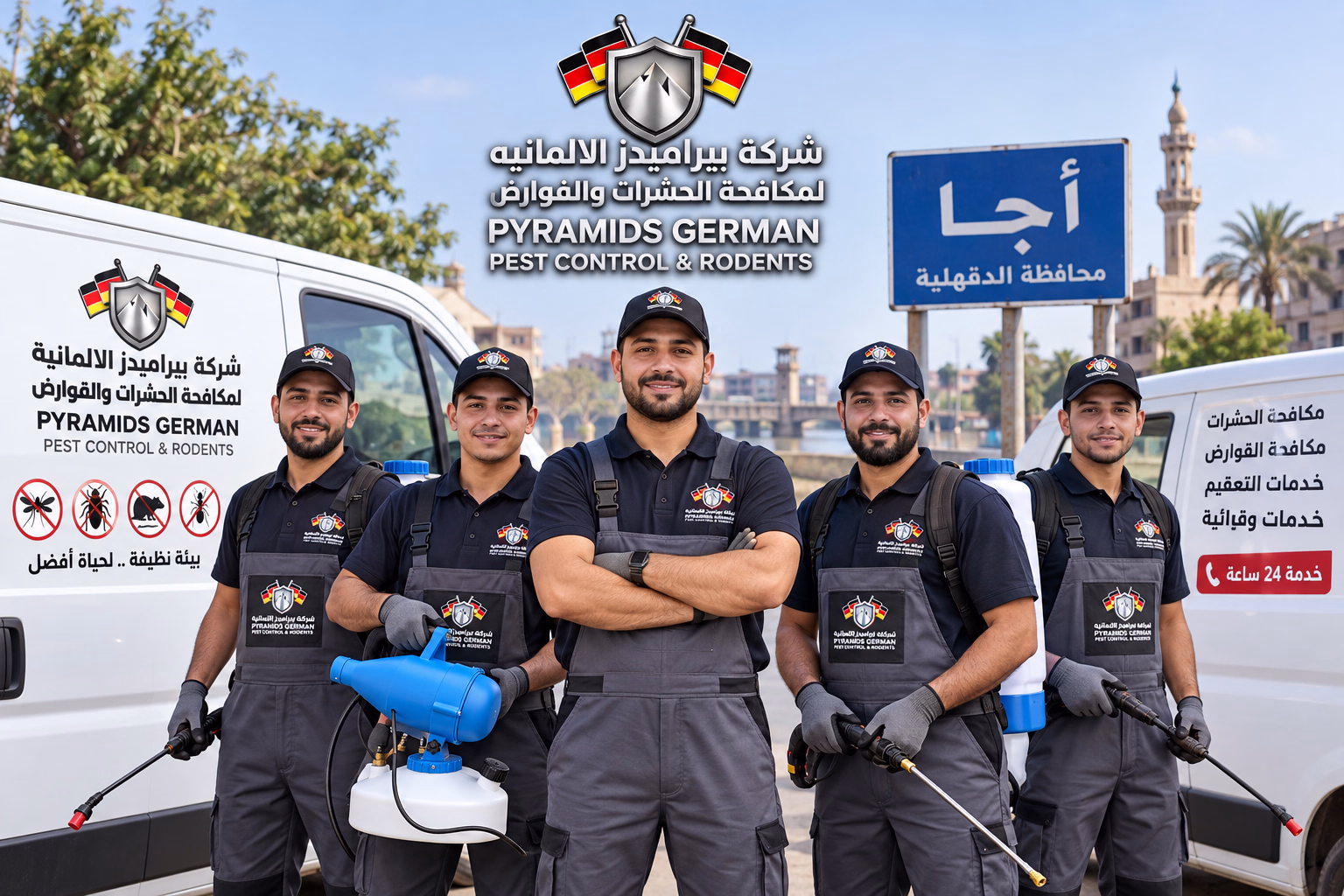 فريق عمل بيراميدز الألمانية لمكافحة الحشرات في أجا - فنيين متخصصين ومعدات حديثة