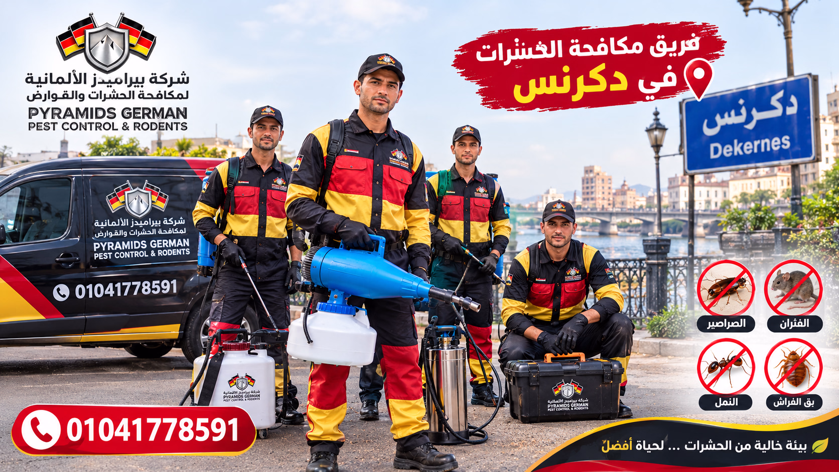 فريق عمل شركة بيراميدز الألمانية لمكافحة الحشرات في دكرنس
