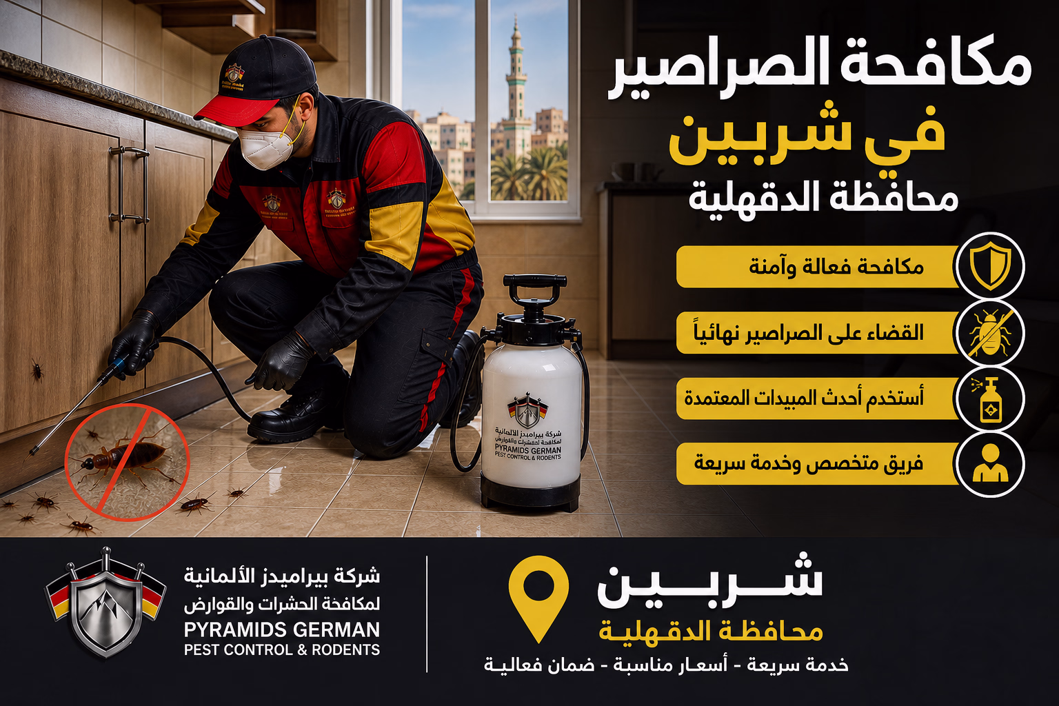 مكافحة الصراصير في شربين محافظة الدقهلية